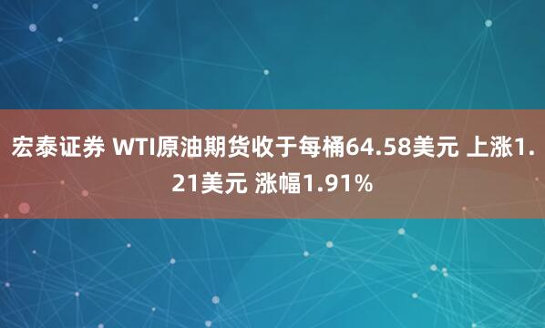 宏泰证券 WTI原油期货收于每桶64.58美元 上涨1.21美元 涨幅1.91%